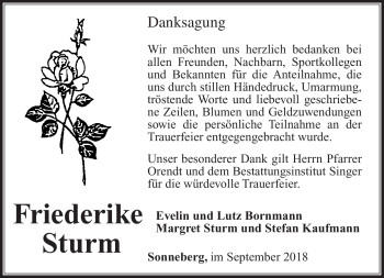 Traueranzeige von Friederike Sturm von Südthüringer Presse