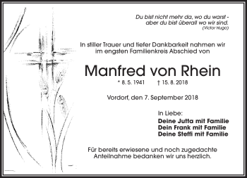 Traueranzeige von Manfred von Rhein von Frankenpost