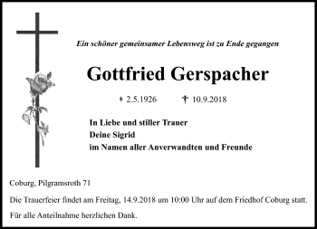 Traueranzeige von Gottfried Gerspacher von Neue Presse Coburg