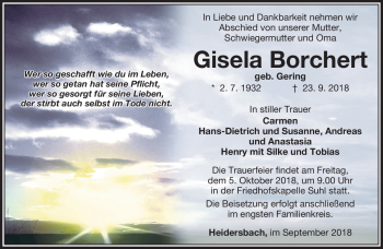 Traueranzeige von Gisela Borchert von Südthüringer Presse
