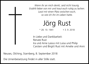 Traueranzeige von Jörg Rust von Neue Presse Coburg