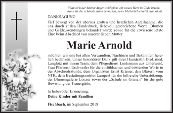 Traueranzeige von Marie Arnold von Südthüringer Presse
