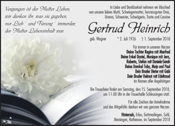 Traueranzeige von Gertrud Heinrich von Südthüringer Presse
