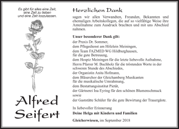 Traueranzeige von Alfred Siefert von Südthüringer Presse