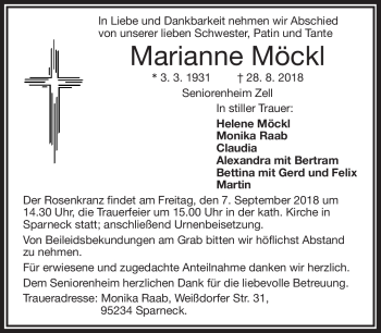 Traueranzeige von Marianne Möckl von Frankenpost