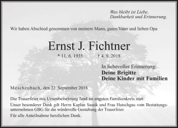 Traueranzeige von Ernst Fichtner von Neue Presse Coburg