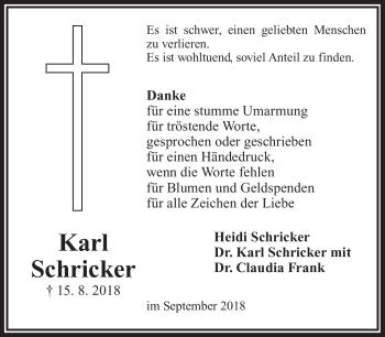 Traueranzeige von Karl Schricker von Frankenpost