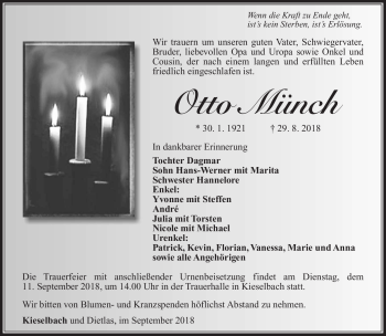 Traueranzeige von Otto Münch von Südthüringer Presse