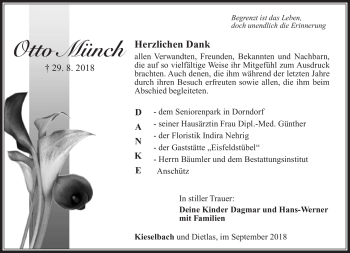 Traueranzeige von Otto Münch von Südthüringer Presse