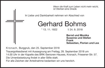 Traueranzeige von Gerhard Bohms von Neue Presse Coburg