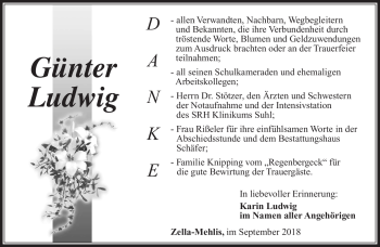 Traueranzeige von Günter Ludwig von Südthüringer Presse