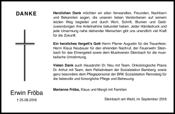 Traueranzeige von Erwin Fröba von Neue Presse Coburg