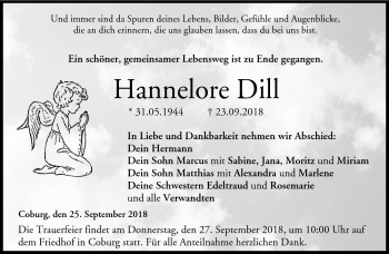 Traueranzeige von Hannelore Dill von Neue Presse Coburg