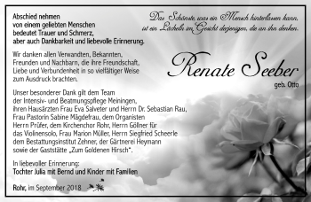 Traueranzeige von Renate Seeber von Südthüringer Presse