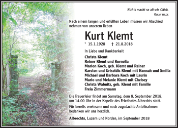 Traueranzeige von Kurt Klemt von Südthüringer Presse