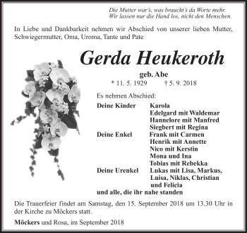 Traueranzeige von Gerda Heukeroth von Südthüringer Presse