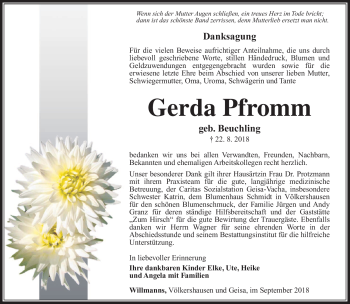 Traueranzeige von Gerda Pfromm von Südthüringer Presse