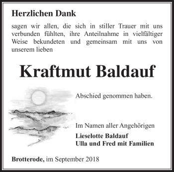 Traueranzeige von Kraftmut Baldauf von Südthüringer Presse