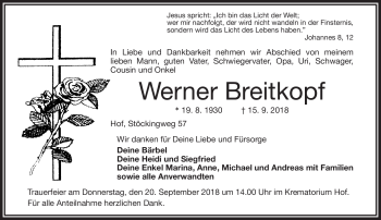 Traueranzeige von Werner Breitkopf von Frankenpost
