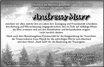 Traueranzeige von Andreas Marr von Südthüringer Presse