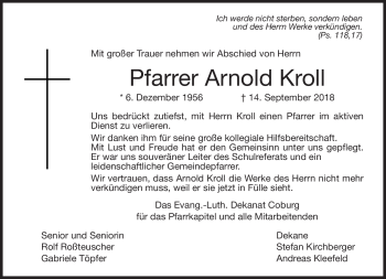 Traueranzeige von Arnold Kroll von Neue Presse Coburg