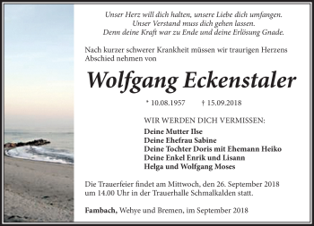 Traueranzeige von Wolfgang Eckenstaler von Südthüringer Presse