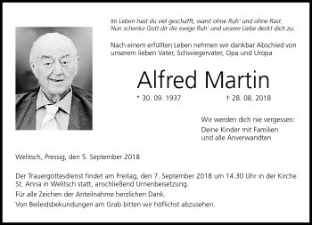 Traueranzeige von Alfred Martin von Neue Presse Coburg