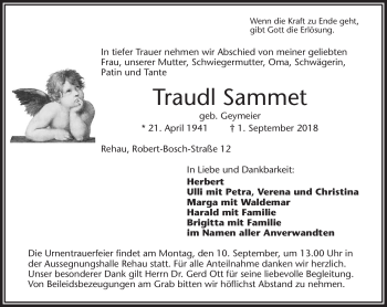Traueranzeige von Traudl Sammet von Frankenpost