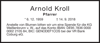 Traueranzeige von Arnold Kroll von Neue Presse Coburg
