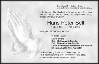 Traueranzeige von Hans Peter Sell von Frankenpost