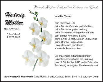 Traueranzeige von Hedwig Möller von Südthüringer Presse