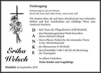 Traueranzeige von Erika Welsch von Südthüringer Presse