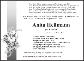 Traueranzeige von Anita Hellmann von Südthüringer Presse