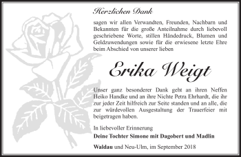 Traueranzeige von Erika Weigt von Südthüringer Presse