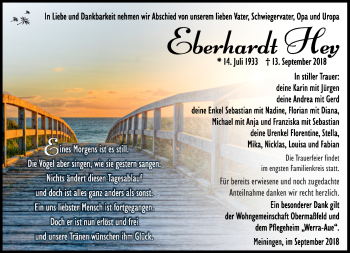 Traueranzeige von Eberhardt Hey von Südthüringer Presse