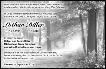 Traueranzeige von Lothar Diller von Südthüringer Presse