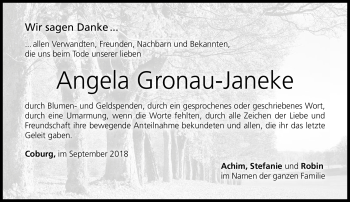 Traueranzeige von Angela Gronau-Janeke von Neue Presse Coburg
