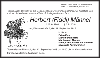 Traueranzeige von Herbert Männel von Frankenpost