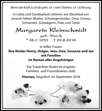 Traueranzeige von Margarete Kleinschmidt von Südthüringer Presse