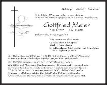 Traueranzeige von Gottfried Meier von Frankenpost