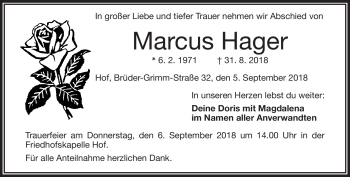Traueranzeige von Marcus Hager von Frankenpost