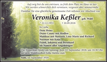 Traueranzeige von Veronika Keßler von Südthüringer Presse