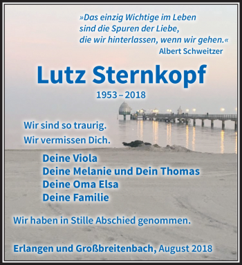 Traueranzeige von Lutz Frank Sternkopf von Südthüringer Presse