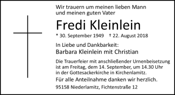 Traueranzeige von Fredi Kleinlein von Frankenpost