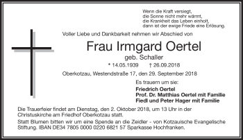 Traueranzeige von Irmgard Oertel von Frankenpost