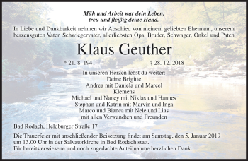 Traueranzeige von Klaus Geuther von Neue Presse Coburg
