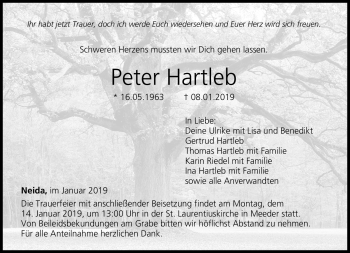 Traueranzeige von Peter Hartleb von Neue Presse Coburg