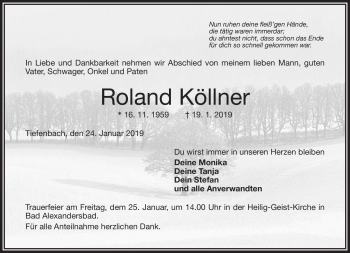 Traueranzeige von Roland Köllner von Frankenpost