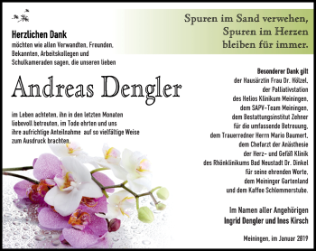 Traueranzeige von Andreas Dengler von Südthüringer Presse