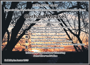 Traueranzeige von Gerhard Meusel von Südthüringer Presse